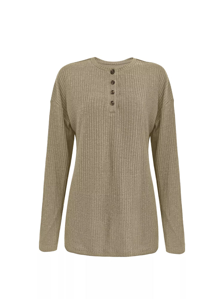 Button-Detail Dropped Shoulder Top