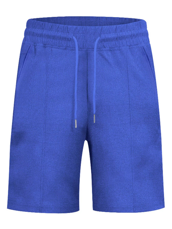 Men's Full Size Lace-Up Collar Casual Top and Shorts Set Plus Size
