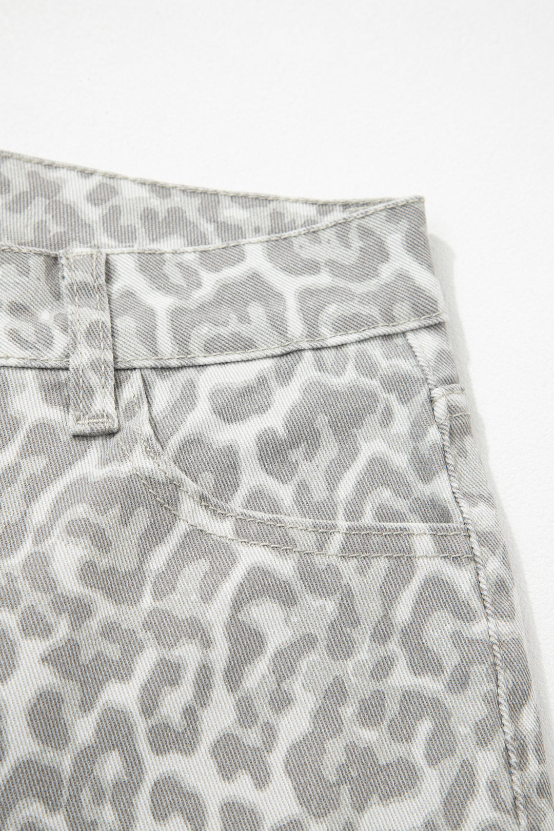 Gray Leopard Frayed Edge Wide Leg High Waist Jeans