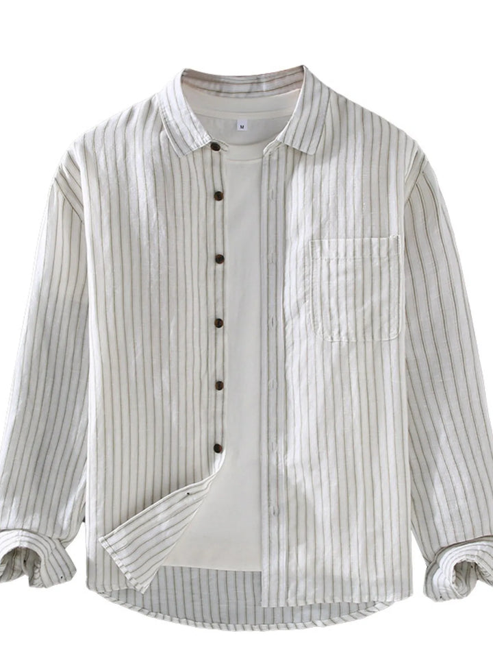 Men's Plus Size Striped Button-Up Shirt with Chest Pocket