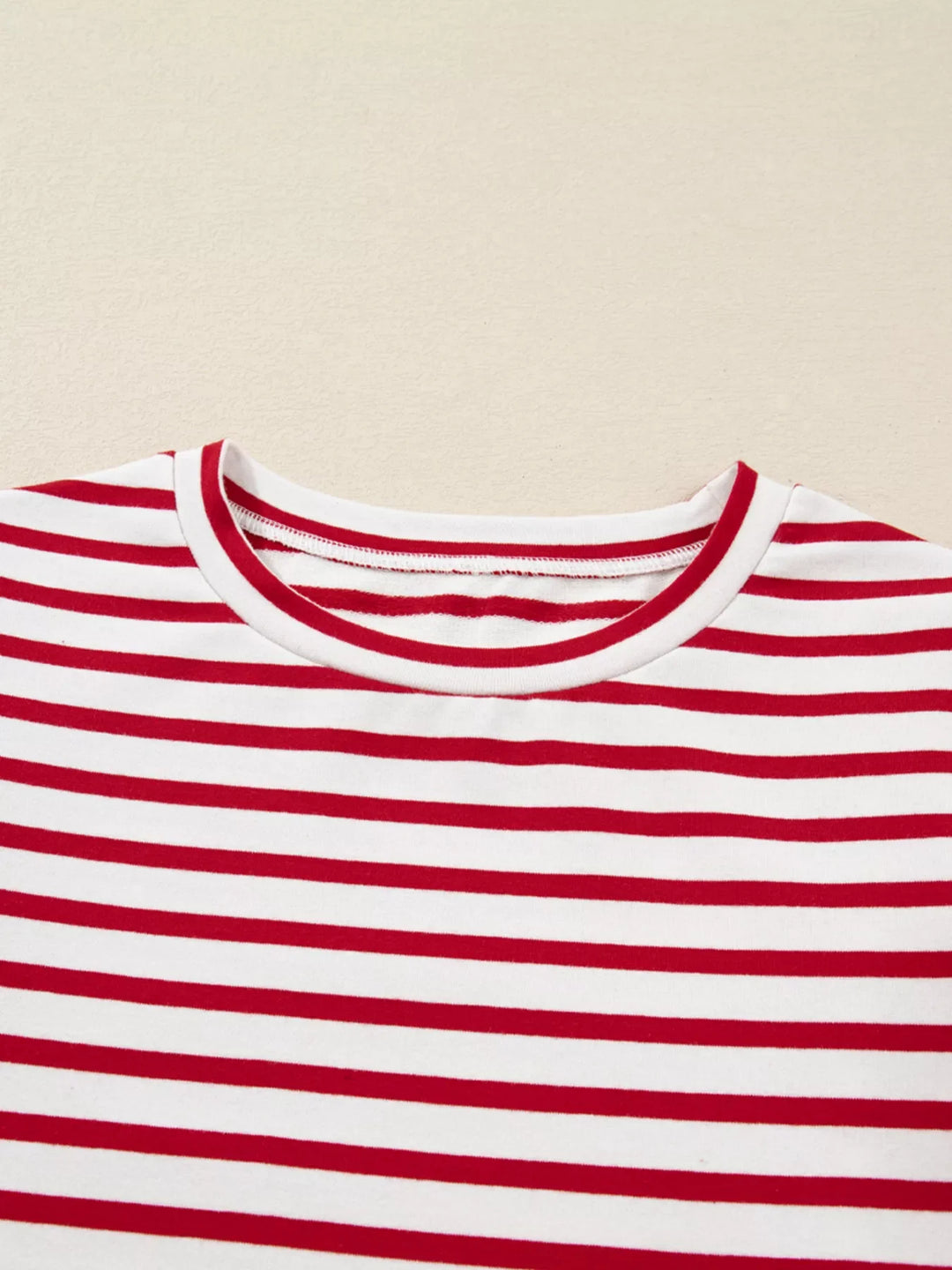 Stripe Round Neck Ruffle Trim Long Sleeve Top