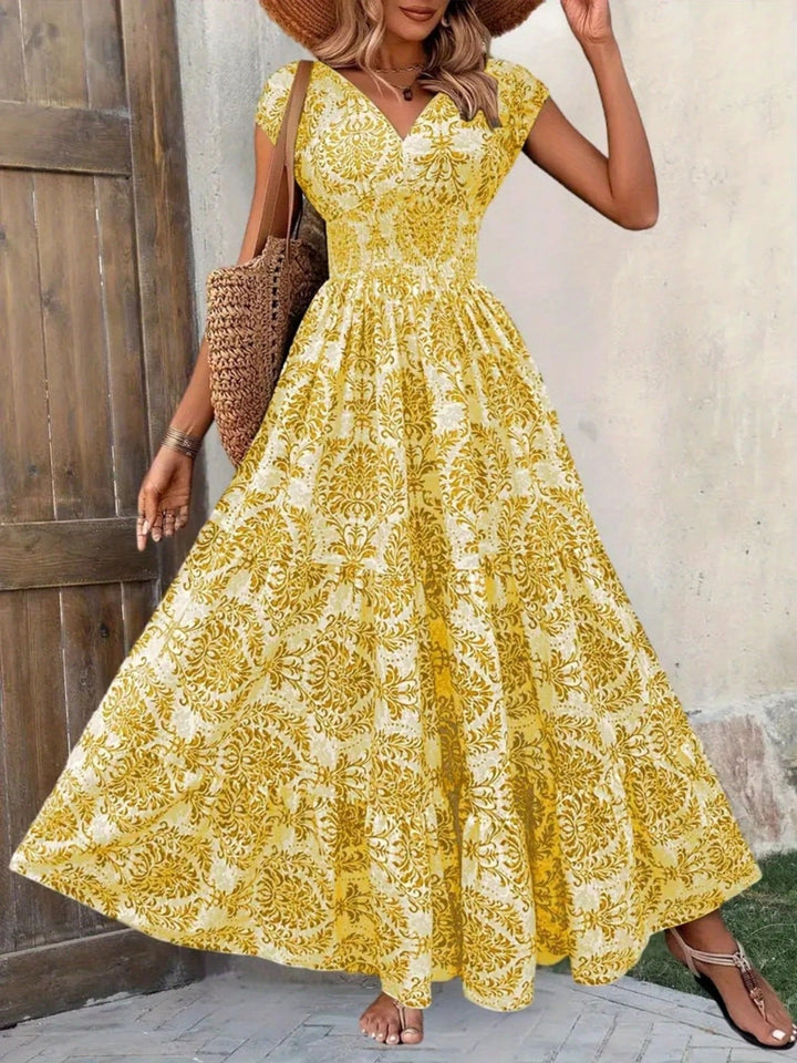Printed Cap Sleeve Maxi Dress
