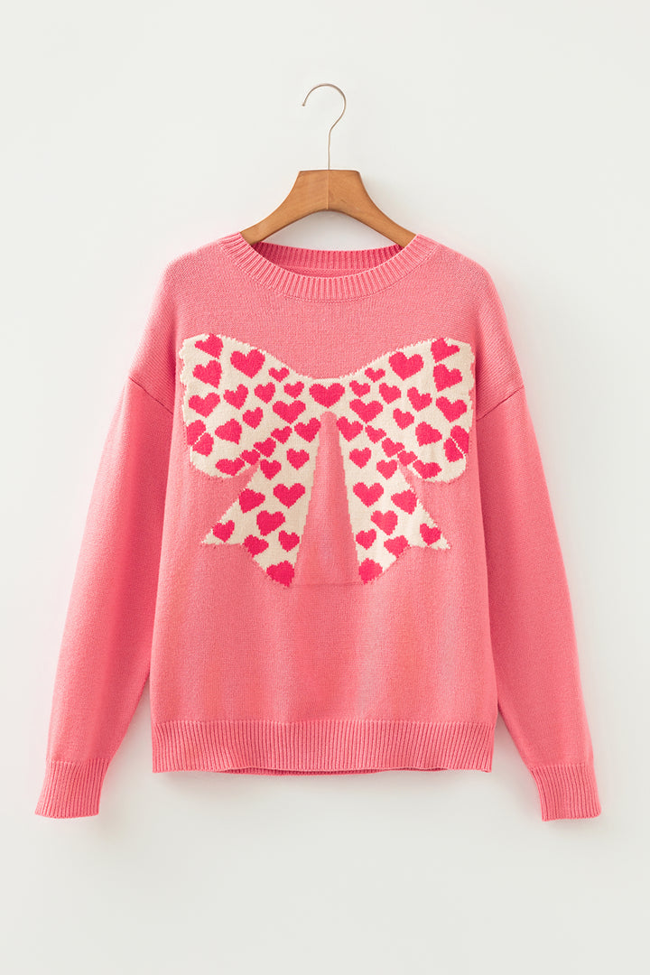 Dusty Pink Heart Bow Graphic Valentine Sweater