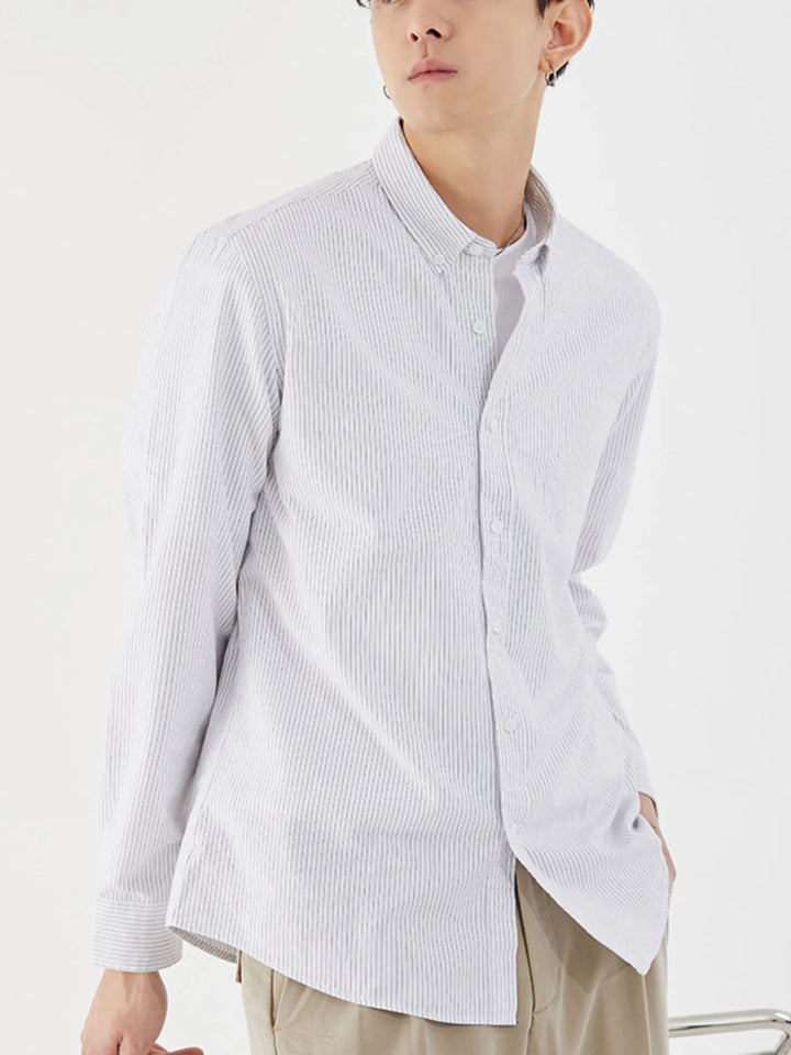 Men's Full Size Striped Button Up Long Sleeve Shirt Plus Size