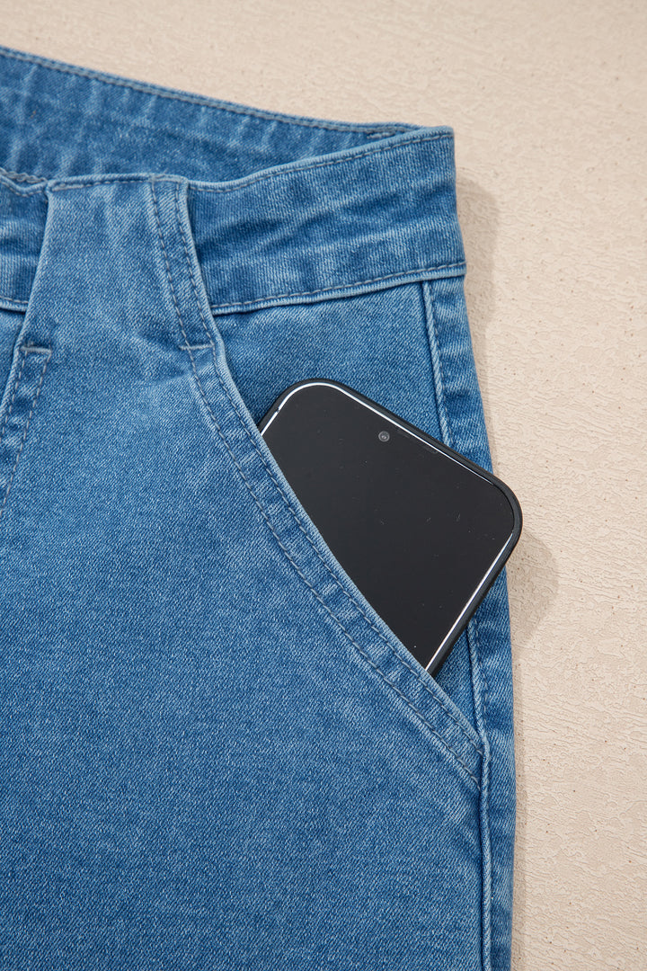 Dusk Blue Retro Washed Patch Pocket Loose Jeans