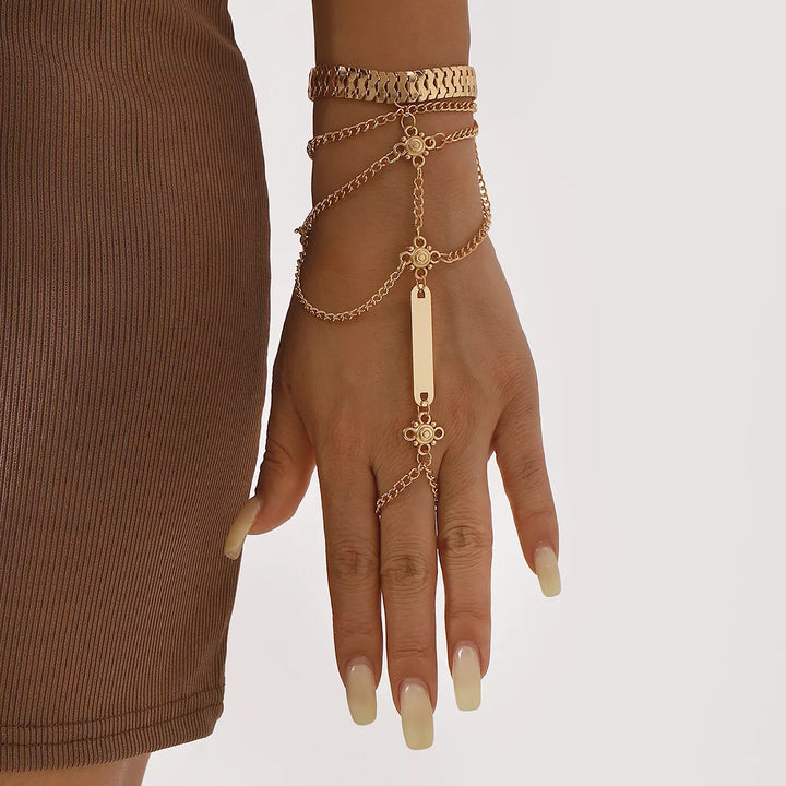 Multi Layered Chain Bracelet with Finger Ring