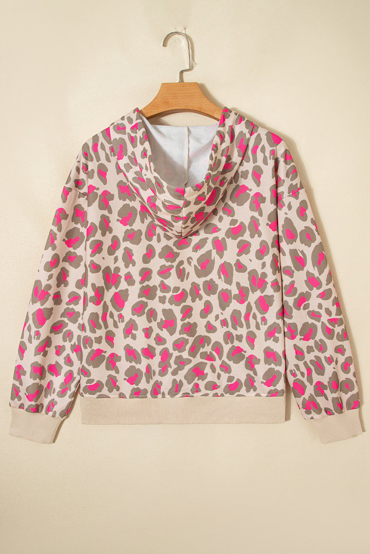 Rose Leopard Print Zip-up Hooded Sweatshirt