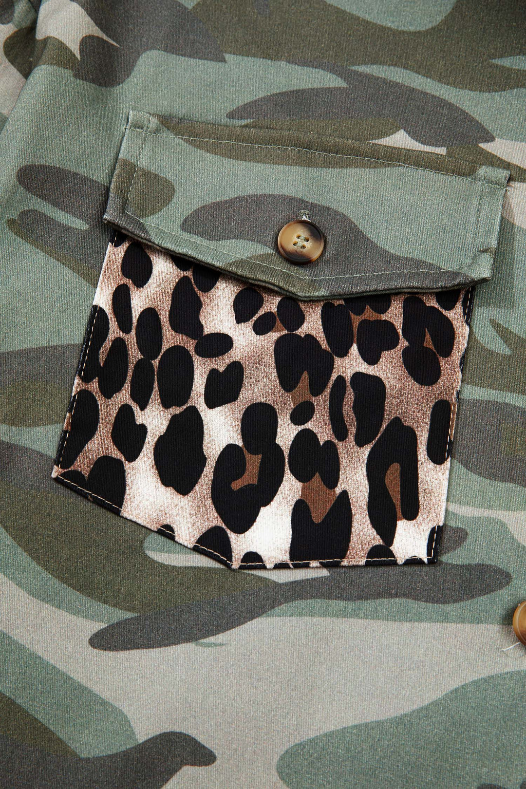 Green Camo Leopard Patchwork Flap Pocket Crop Jacket