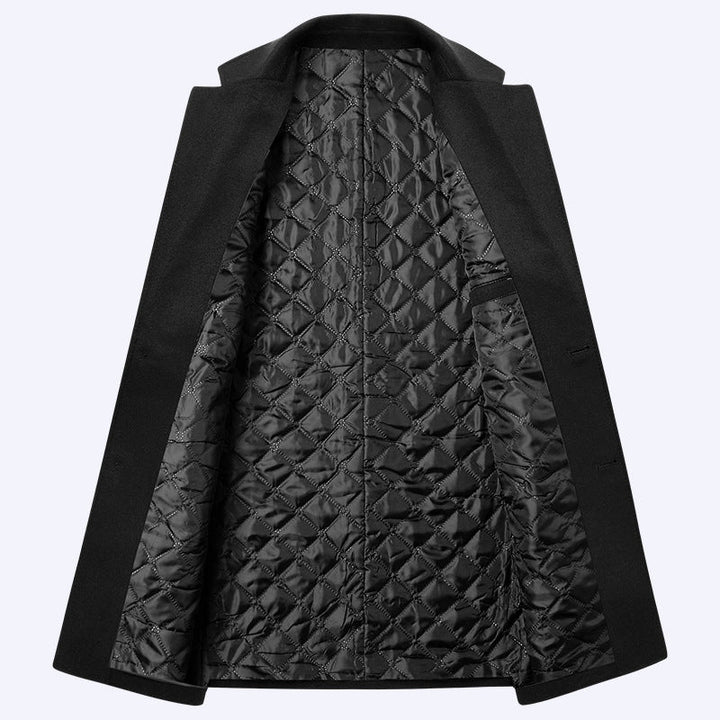 Men's Single-breasted Wool Overcoat With Cotton Lining And Extra Thickness