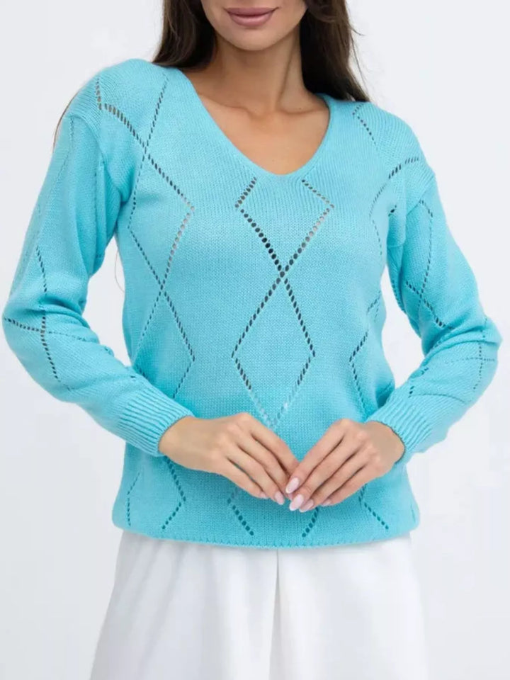 Openwork V-Neck Sweater