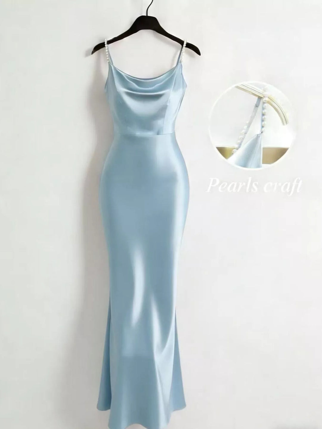Pearl Strap Cowl Neck Satin Maxi Dress