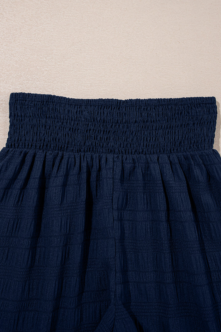 Dirty blue Textured Square Neck Top and Shirred High Waist Shorts Set