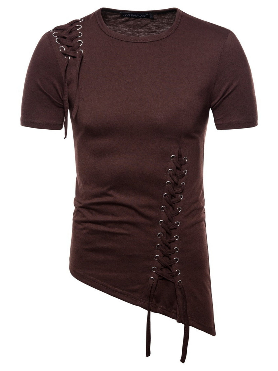 Men's Lace-Up Asymmetric Hem T-Shirt