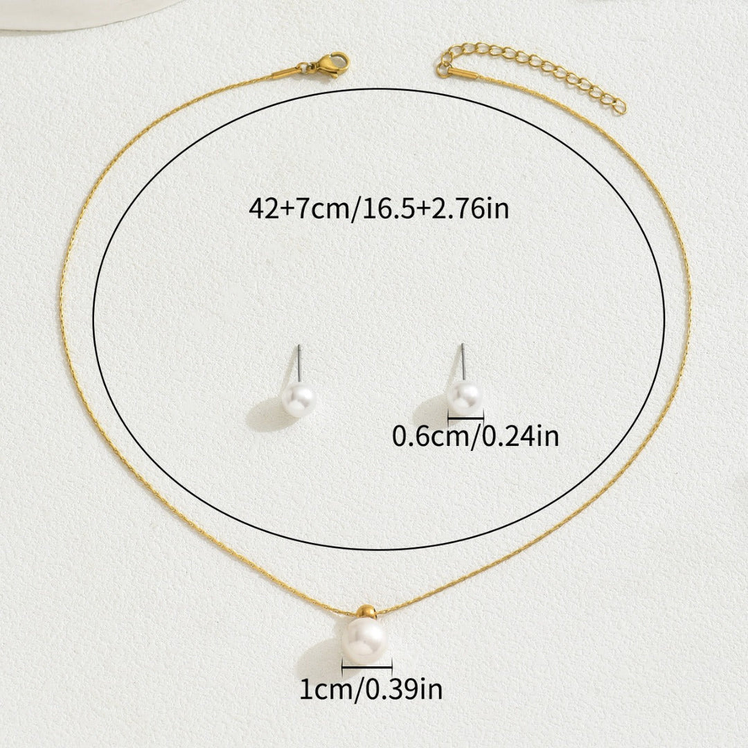Minimalist Japanese Korean Style Geometric Pearl Jewelry Set, Niche Inlaid Craft Design Necklace & Sweet Versatile Earrings For Women