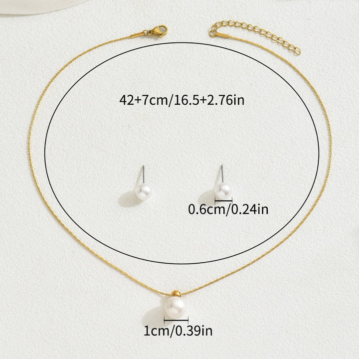 Minimalist Japanese Korean Style Geometric Pearl Jewelry Set, Niche Inlaid Craft Design Necklace & Sweet Versatile Earrings For Women