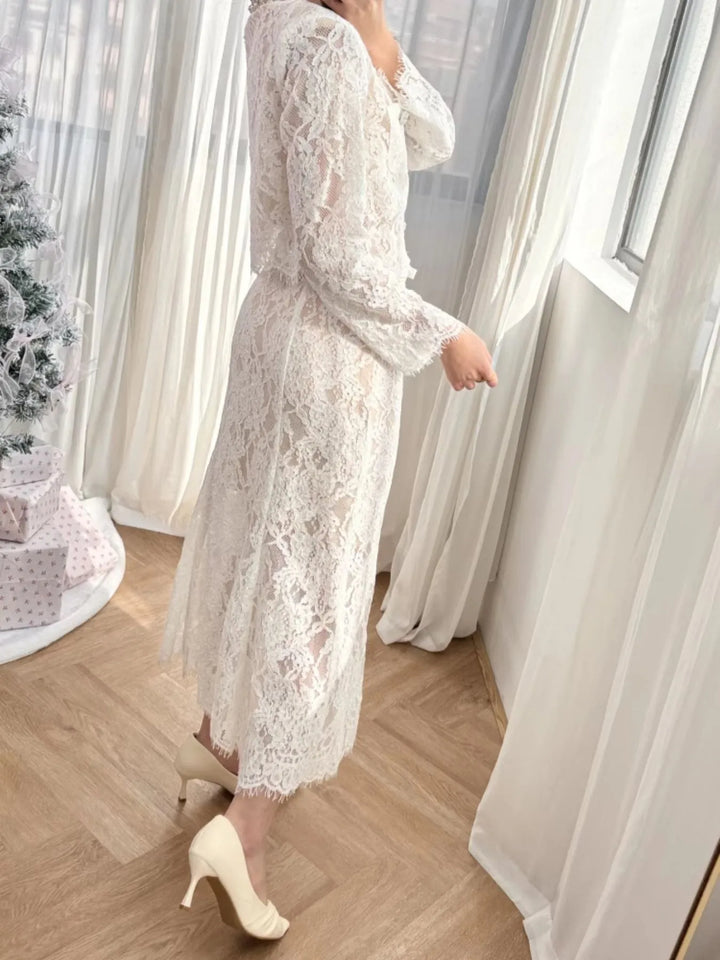 Lace Snap Down Top and Skirt Set