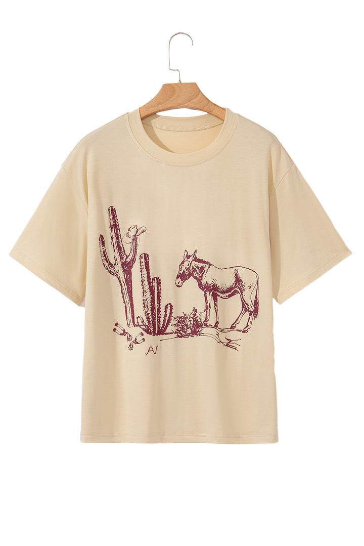 Parchment Western Burro Cactus Crew Neck Graphic Tee