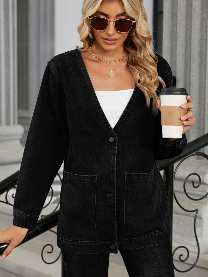 Classic Denim Jacket with V-Neck