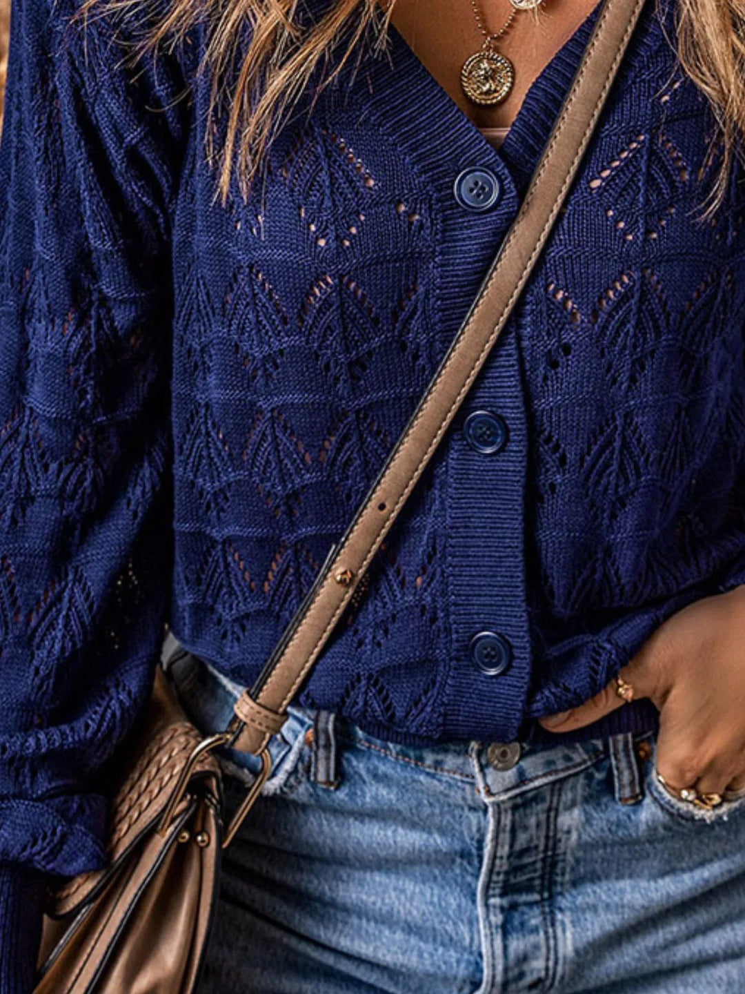 Openwork Button Up Cardigan