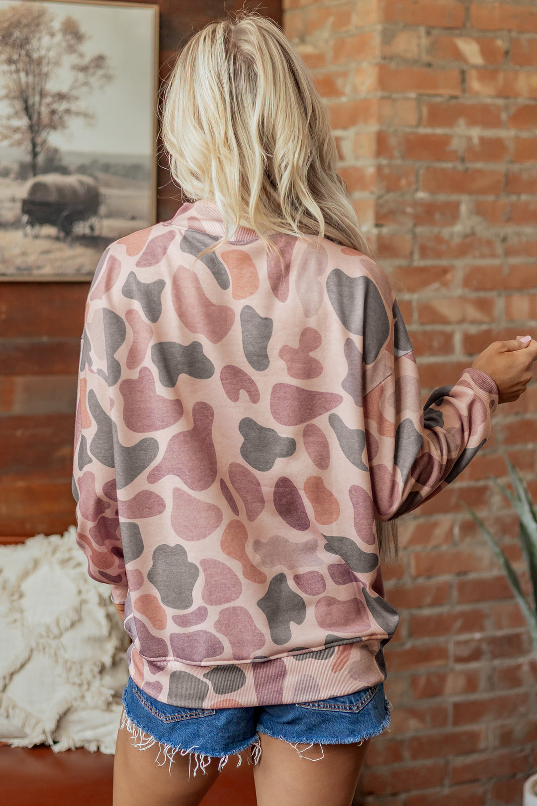 Multicolour Camouflage Western Style Pullover Sweatshirt