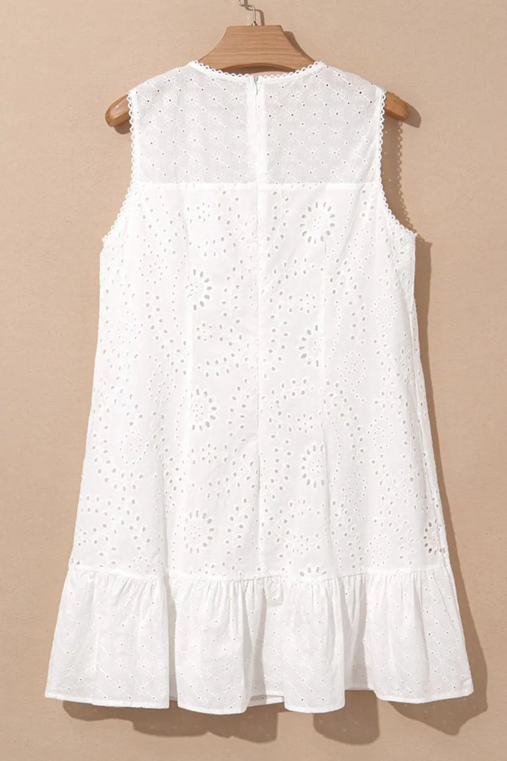 Floral Eyelet Embroidered Sleeveless Shift Dress