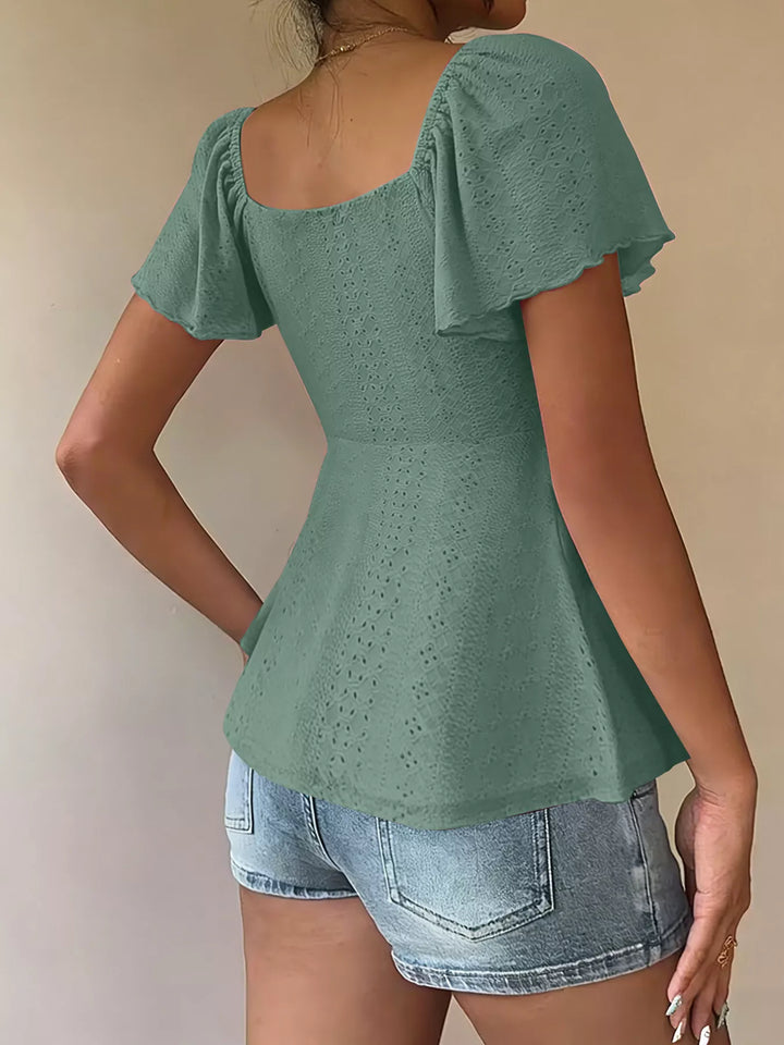Sweetheart Neck Flutter Sleeve Top