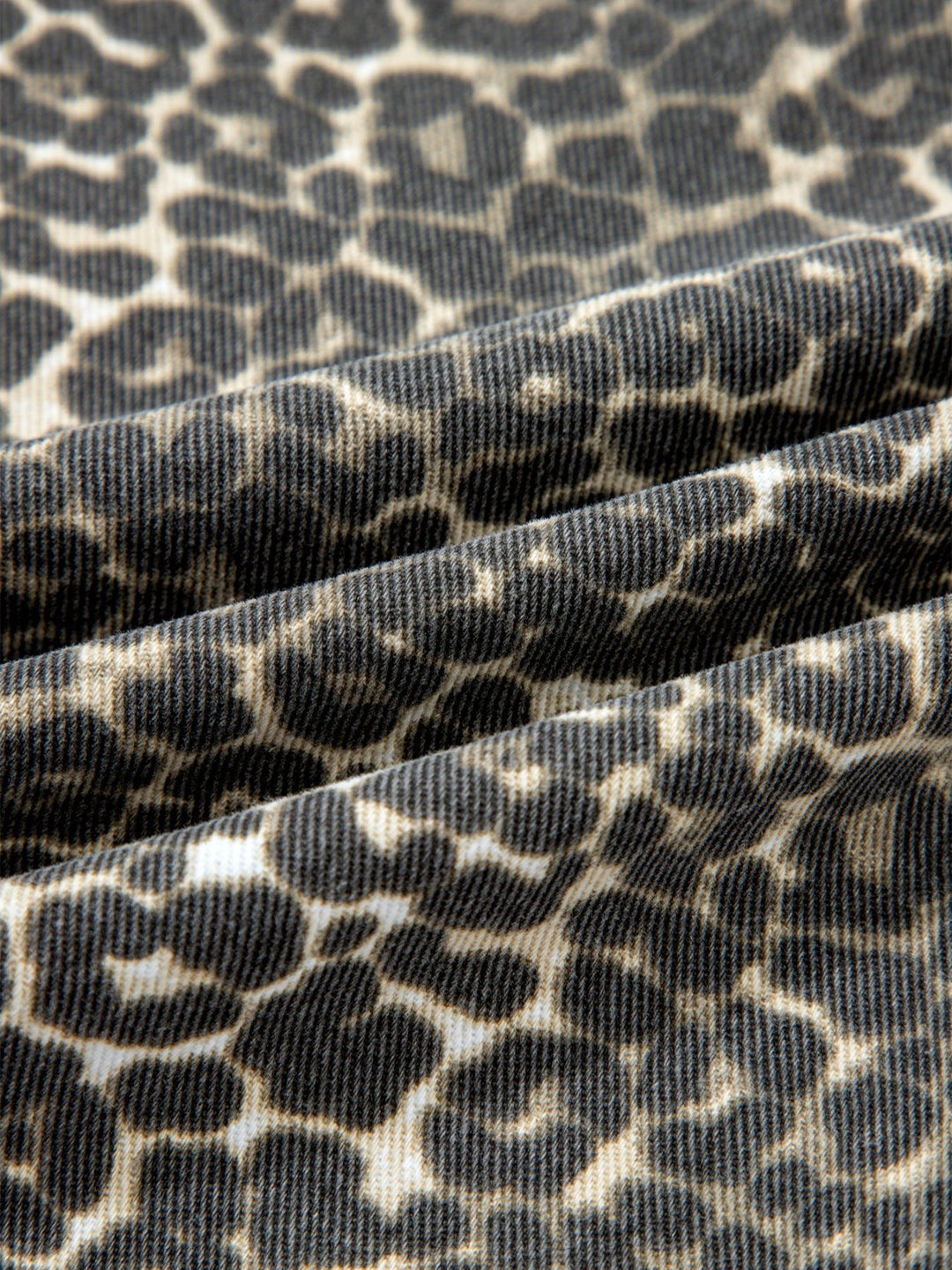 Leopard Print Short Sleeve Denim Shirt
