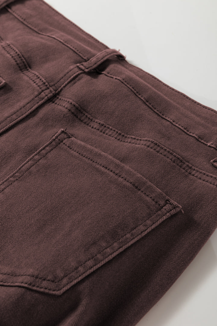 Coffee Loose Straight High Waist Solid Color Jeans