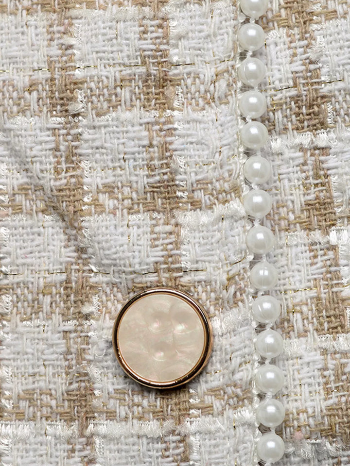 Pearl Trim Button Up Tweed Outerwear