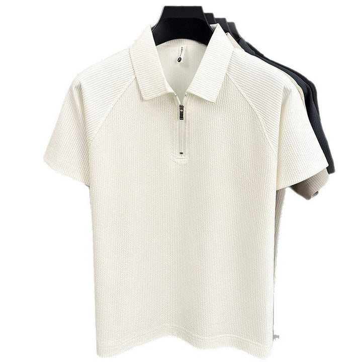 Mens Short-Sleeve T-Shirt With Turn-Down Collar And Striped Design