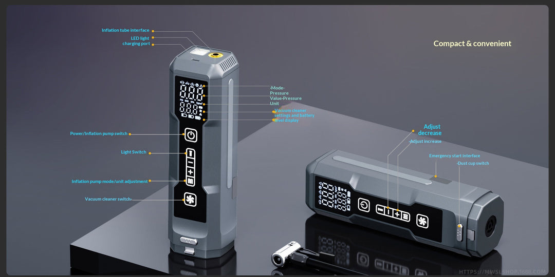 Multifunctional Cordless Car  Starter & Tire Inflator Vacuum Cleaner, High Power For Vehicles