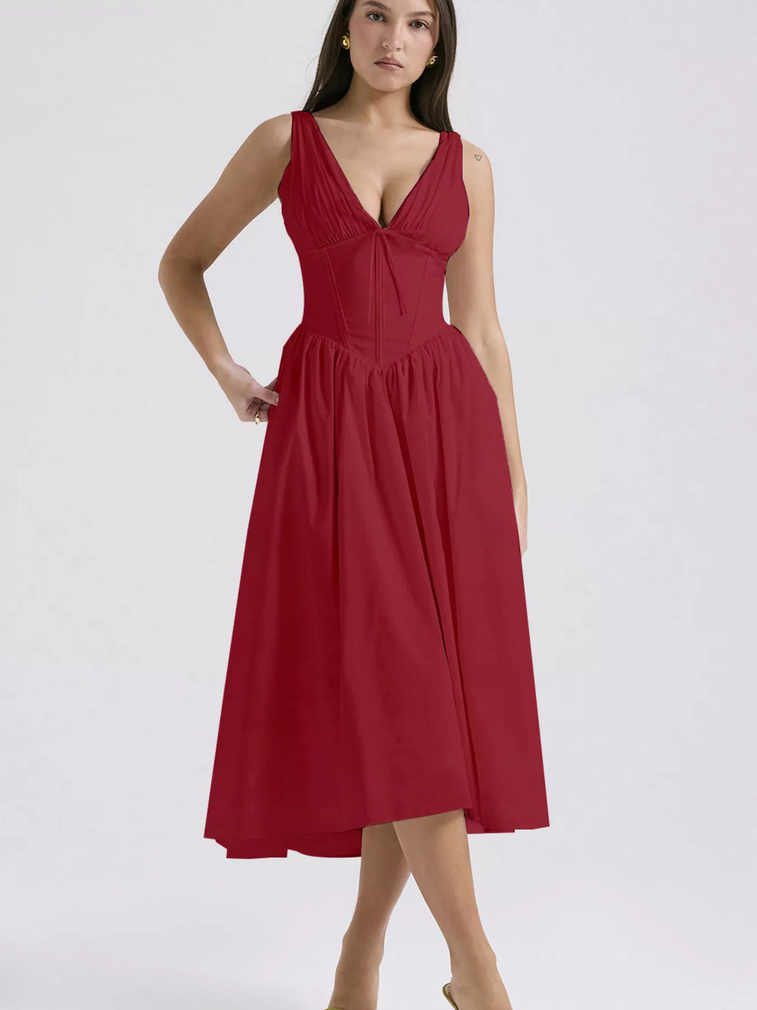 V-Neck Sleeveless Midi Dress