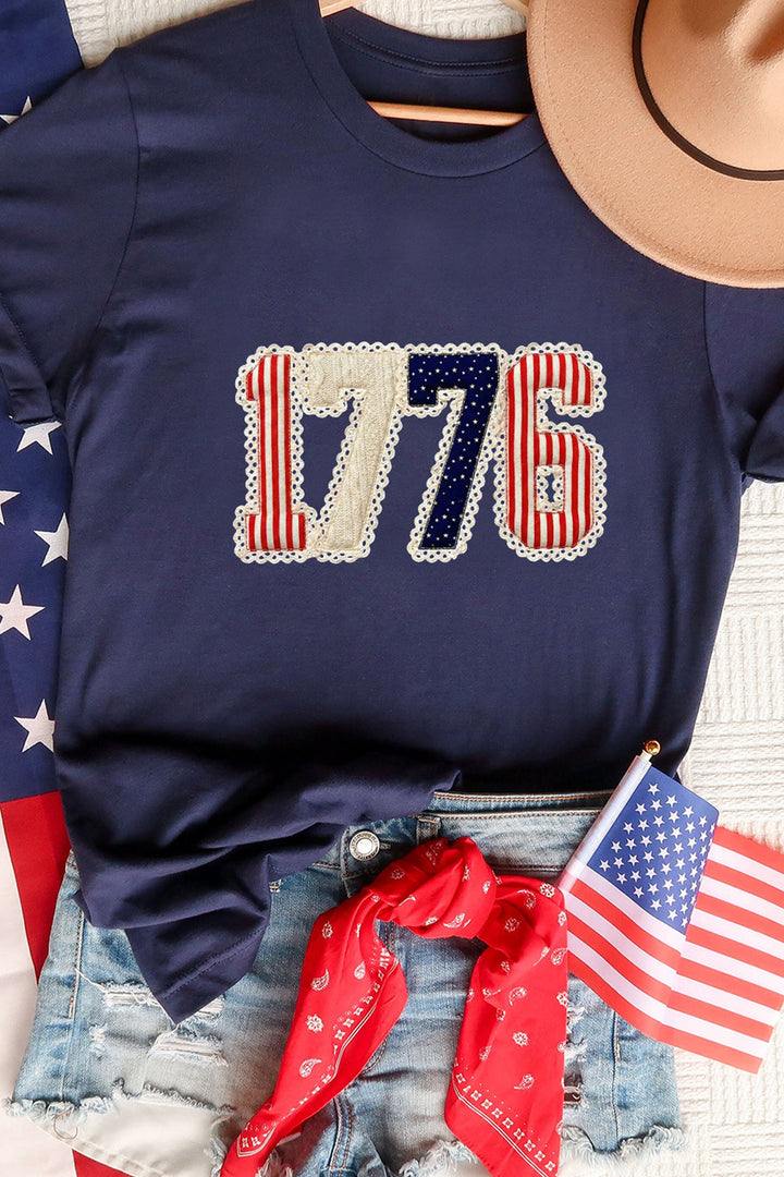 Blue 1776 Faux Patchwork Printed T Shirt