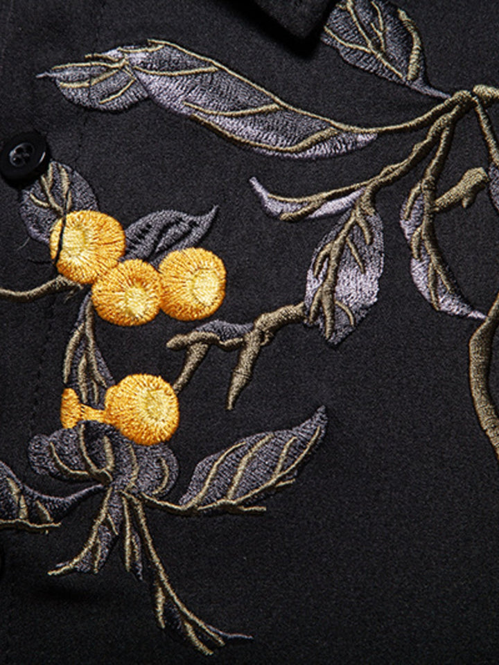 Men's Embroidered Floral Long Sleeve Shirt