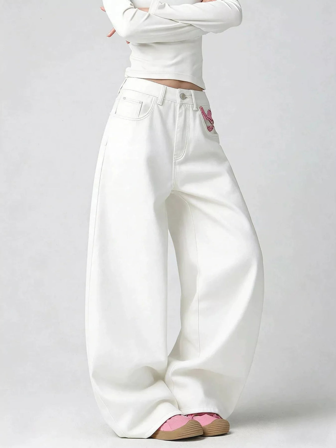 Embroidered Wide-Leg Jeans