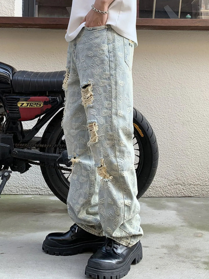 Men's Full Size Distressed Wide Leg Jeans Plus Size