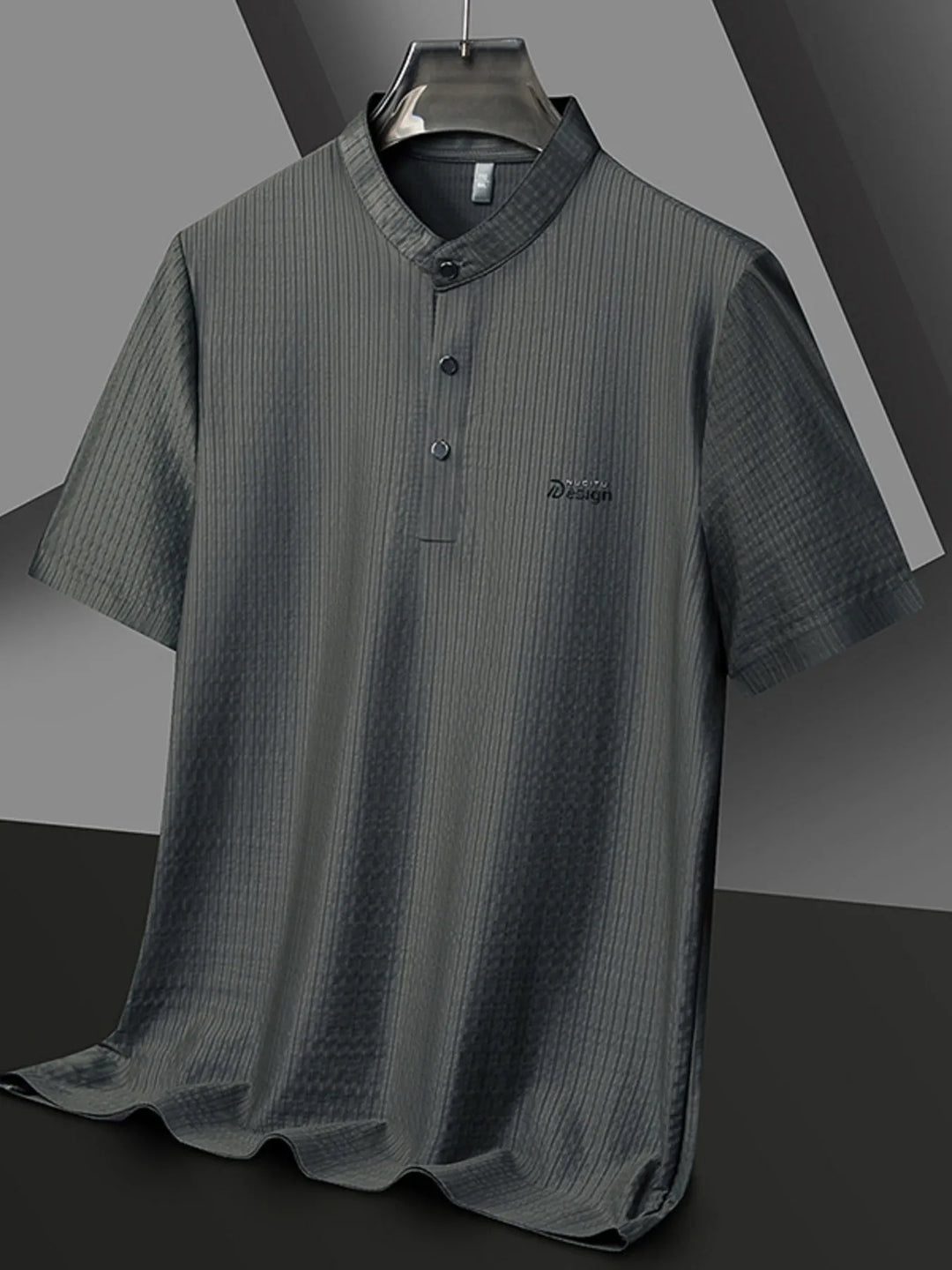 Men's Plus Size Textured Button Detail Short Sleeve Top