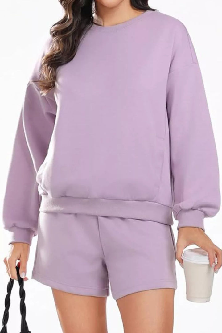 Round Neck Sweatshirt and Shorts Set