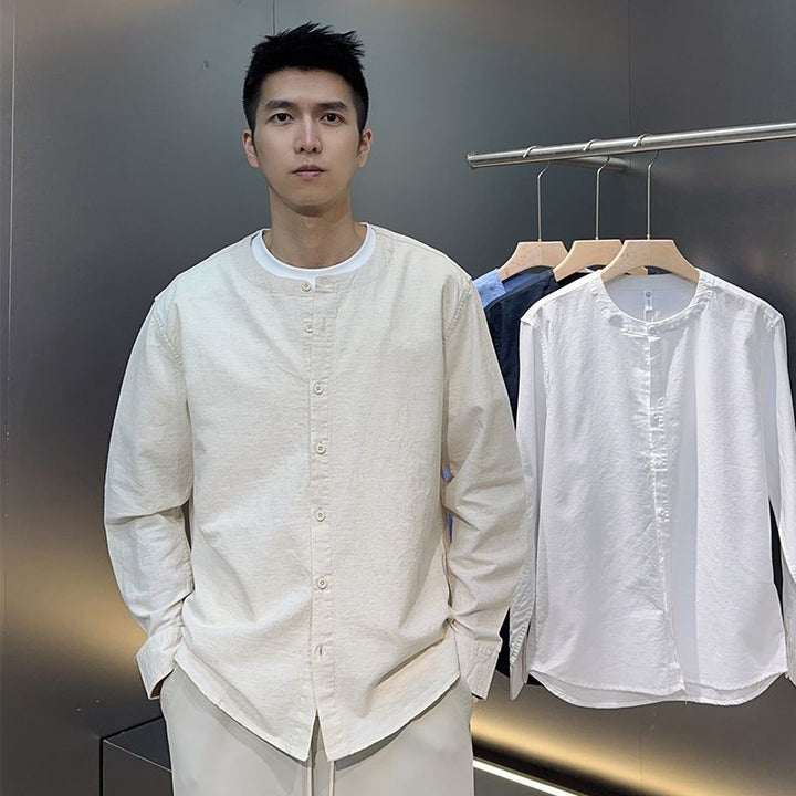 Chinese-style Vintage Mandarin-collar Linen Shirt