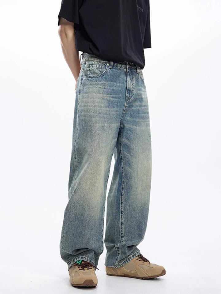 Men's Washed Wide Leg Jeans