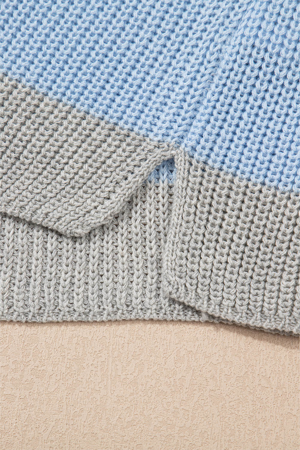 Light Blue Color Block Notch V Neck Sweater T Shirt