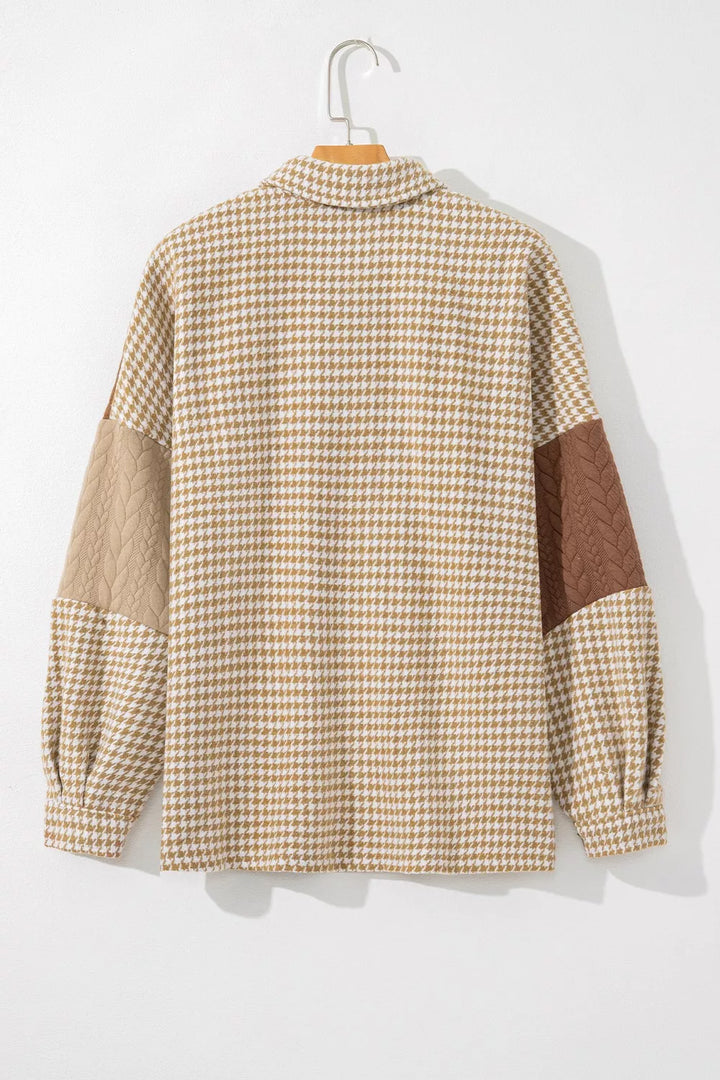 Button Down  Houndstooth Color Block Shacket