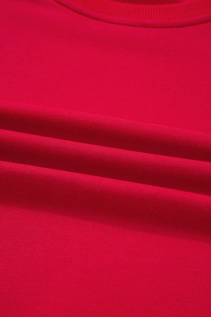 Fiery Red Varsity Striped Detail Crewneck Pullover Elastic Sweatpants 2pcs Outfit