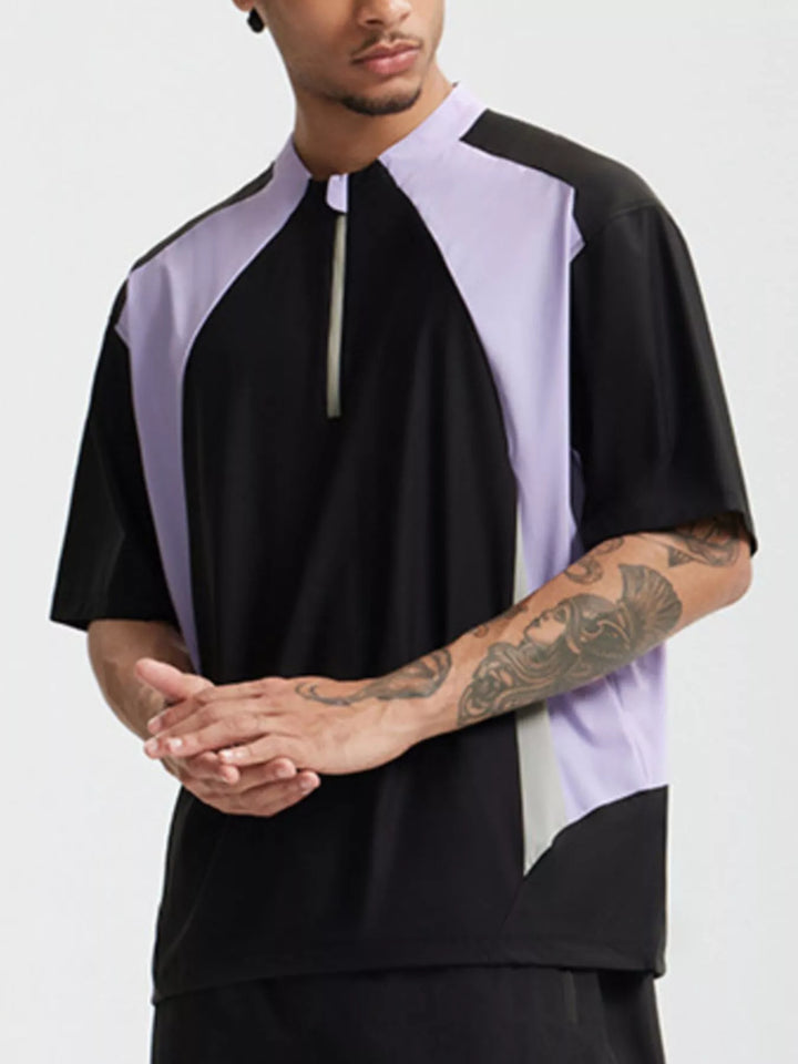 Men's Color Block Quick-Dry Half Zip T-Shirt