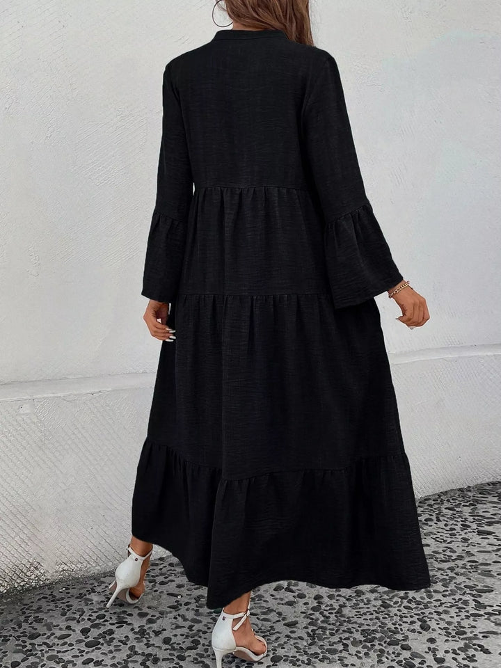 Ruffle Hem Button Front Tiered Dress