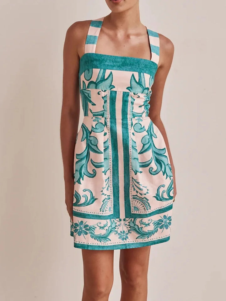 Printed Square Neck Midi Dress