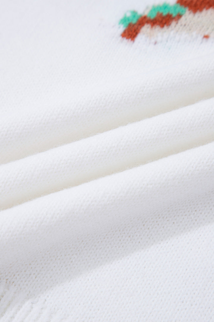 White Drop Shoulder Round Neck Long Sleeve Pullover Sweater