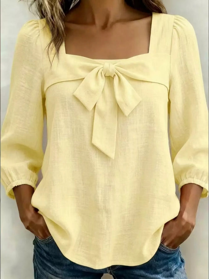 Full Size Bow Front Square Neck Blouse Plus Size