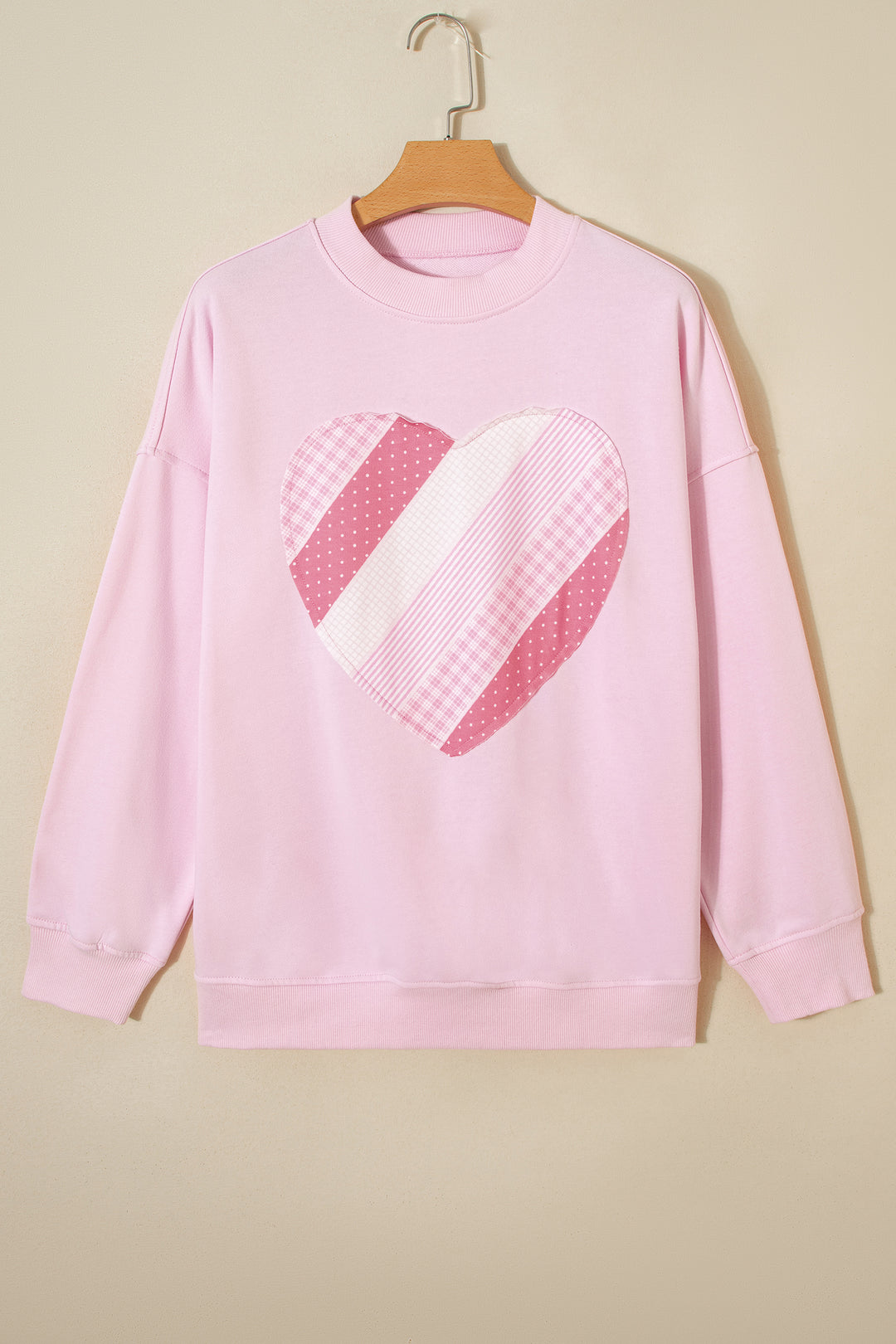 Light Pink Sweetheart Patchwork Mockneck Oversize Sweatshirt