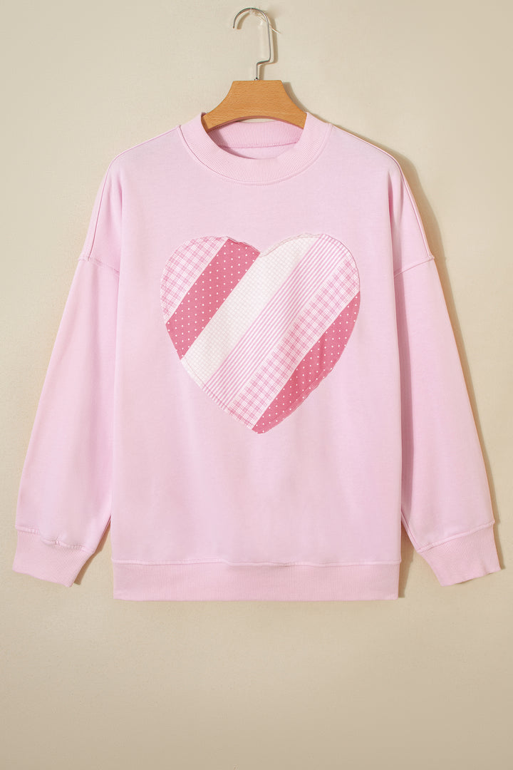 Light Pink Sweetheart Patchwork Mockneck Oversize Sweatshirt